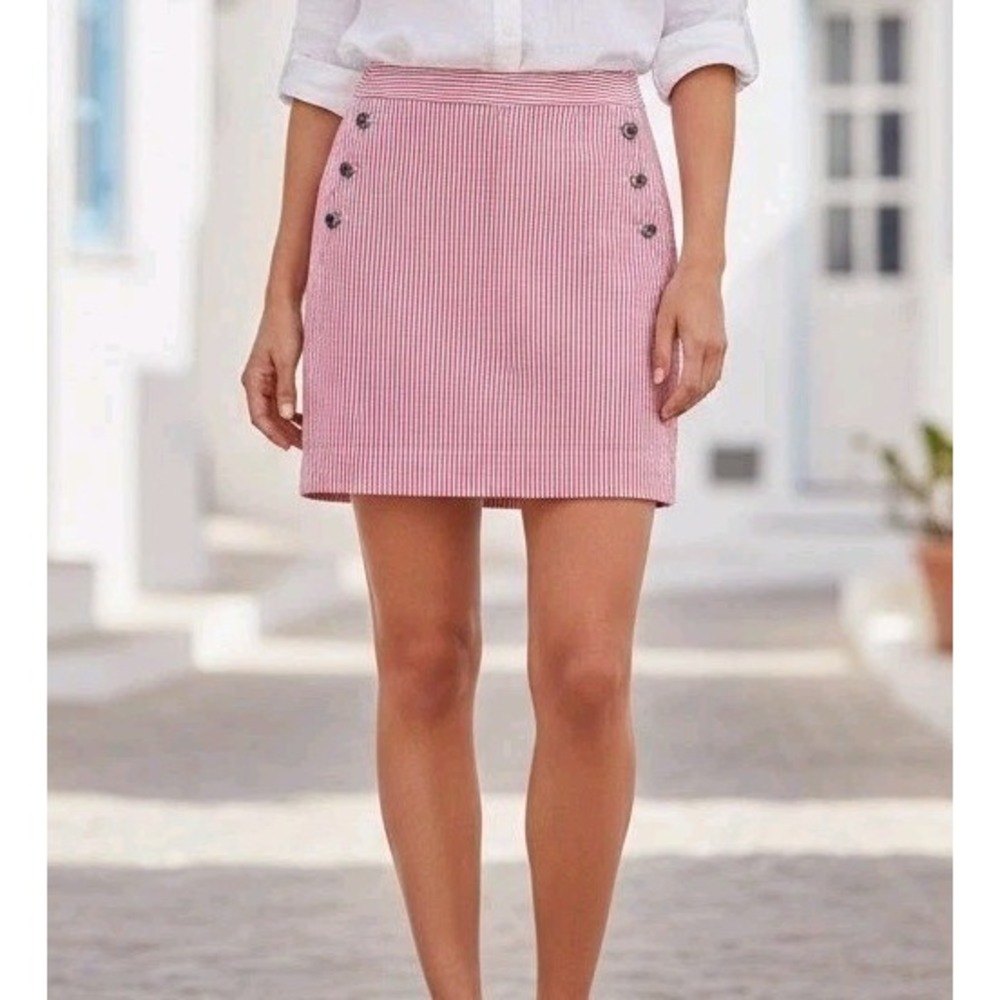 Ann Taylor Loft Skirt Womens Size 4 Seersucker Pink White Stripe Clueless Preppy